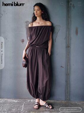 Dark Coffee Balloon Tencel Trouser and Shirt Set- BRAND NEW Hemi Blurr
